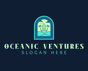 Tropical Surfboard Beach logo design