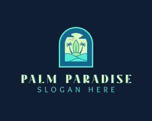 Tropical Surfboard Beach logo design