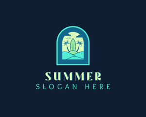 Tropical Surfboard Beach logo design