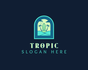 Tropical Surfboard Beach logo design