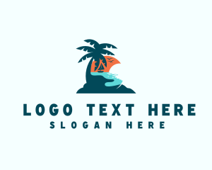 Palm Tree - Sunset Island Beach logo design
