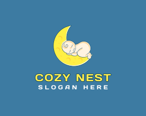 Crib - Baby Sleeping Moon logo design