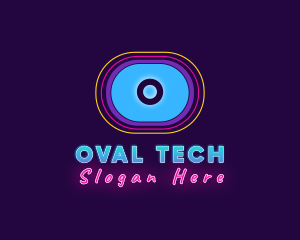 Oval - Retro Neon Disco Oval logo design