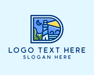 Nautical - Ocean Lighthouse Letter D logo design