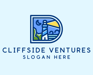 Cliff - Ocean Lighthouse Letter D logo design
