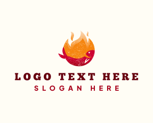 Retro - Flame Fish Grilling logo design