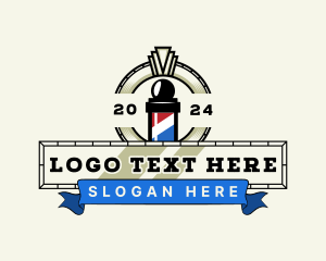 Barber Pole Haircut Grooming logo design