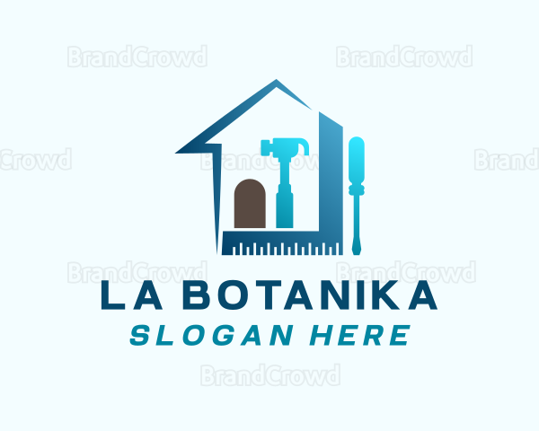Blue Construction Tools House Logo