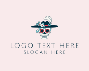 Mezcal - Feather Hat Skull logo design