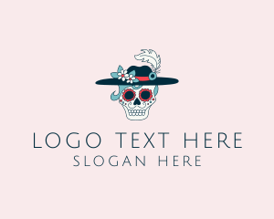Dia De Los Muertos - Feather Hat Skull logo design