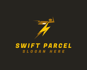 Parcel - Lightning Speed Parcel Man logo design