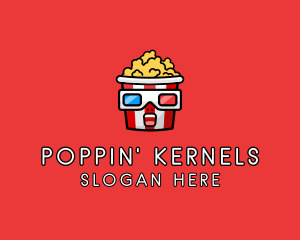 Popcorn - 3D Glasses Popcorn logo design