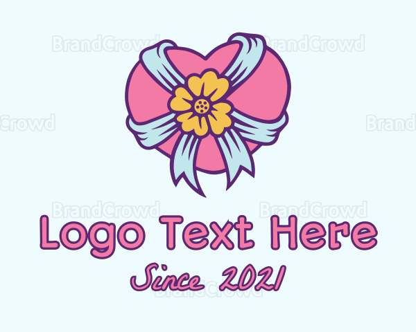 Heart Flower Ribbon Logo