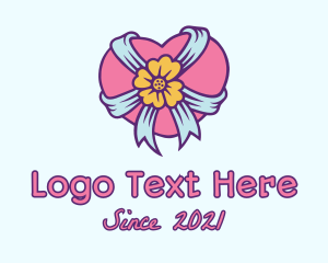 Love - Heart Flower Ribbon logo design
