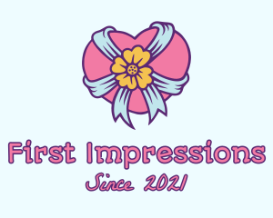 Heart Flower Ribbon logo design