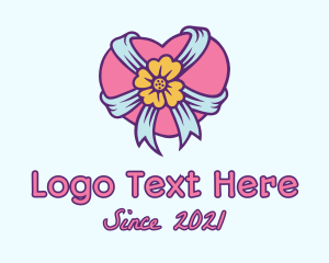 Couple - Heart Flower Ribbon logo design