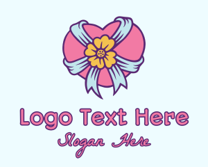 Heart Flower Ribbon Logo