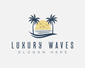 Beach Palm Tree Sea logo design