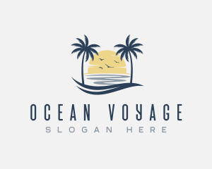 Beach Palm Tree Sea logo design