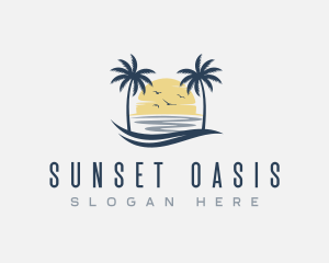 Beach Palm Tree Sea logo design