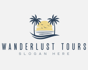 Beach Palm Tree Sea logo design