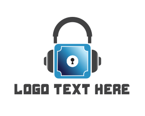 Radio Station - Headphones Vault Lock logo design