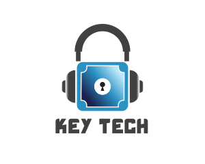 Headphones Vault Lock logo design