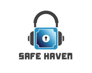 Headphones Vault Lock logo design