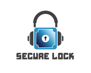 Lock - Headphones Vault Lock logo design