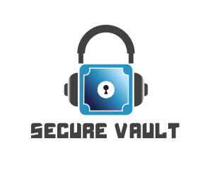 Vault - Headphones Vault Lock logo design