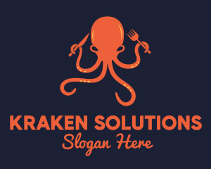 Kraken - Orange Octopus Restaurant logo design