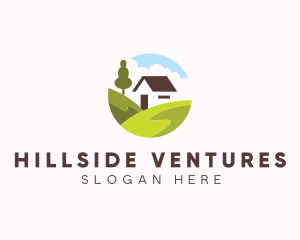 Hillside - Valley Hilltop Cabin House logo design