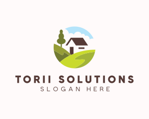 Valley Hilltop Cabin House logo design