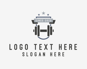 Trainer - Dumbbell Fitness Star Badge logo design