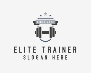 Dumbbell Fitness Star Badge logo design