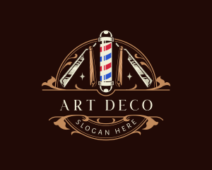 Deco - Barber Pole Razor logo design