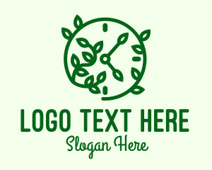 Vegetarian - Green Nature Time Clock logo design