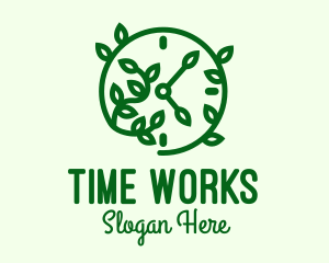 Time - Green Nature Time Clock logo design