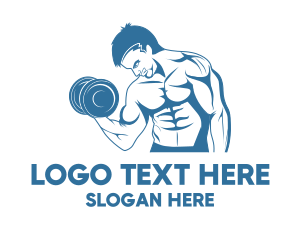 Protein Shake - Muscle Man Dumbbell logo design