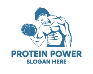 Protein - Muscle Man Dumbbell logo design