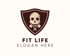 Pirate Skull Fitness Barbell logo design