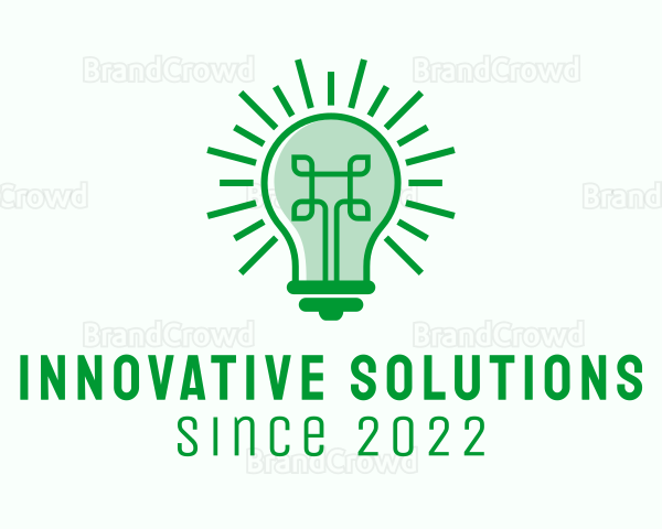 Green Digital Light Bulb Logo