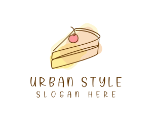 Handdrawn - Cherry Cake Slice logo design