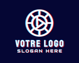 Vlogger - Glitchy Play Button Tech logo design