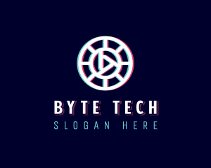 Glitchy Play Button Tech logo design