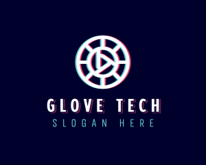 Glitchy Play Button Tech logo design