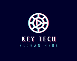 Glitchy Play Button Tech logo design