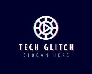 Glitchy Play Button Tech logo design