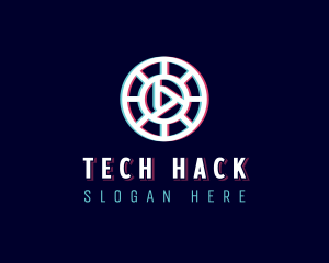 Glitchy Play Button Tech logo design