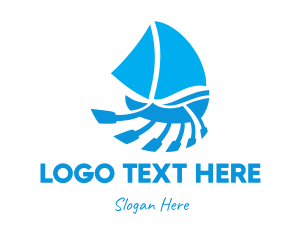 Blue Ship - Sail Ship Oars logo design